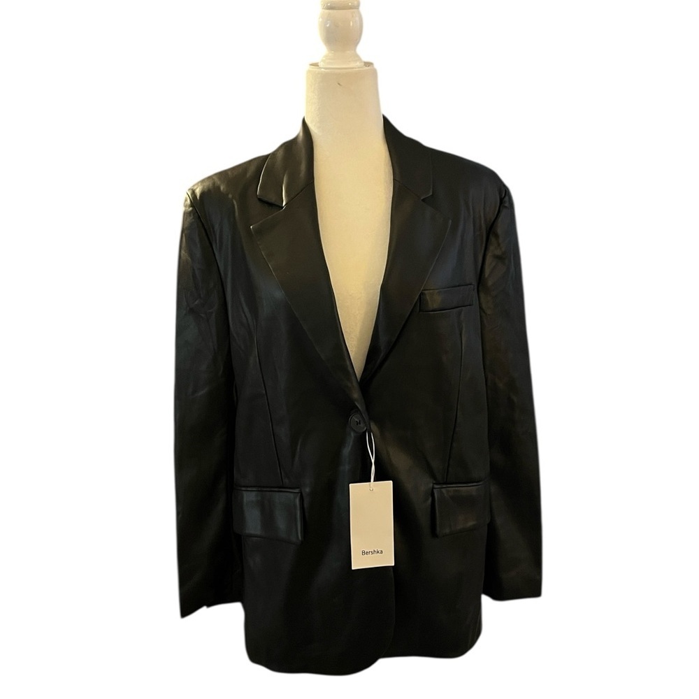 NWT Bershka Black Faux Leather Blazer Size Small